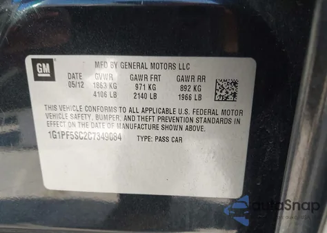 2012 Chevrolet Cruze 1Lt z USA, uszkodzony, nr VIN 1G1PF5SC2C7349084